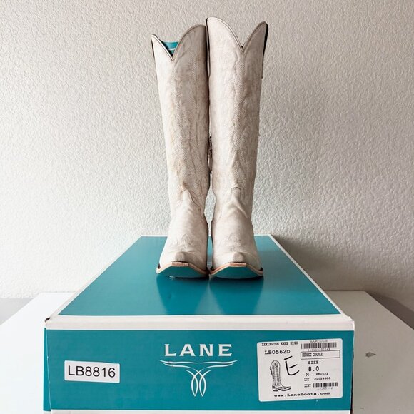 Lane LEXINGTON Knee High Tall Womens Cowboy Boots 8.5 White Western Cowgirl - Picture 5 of 13